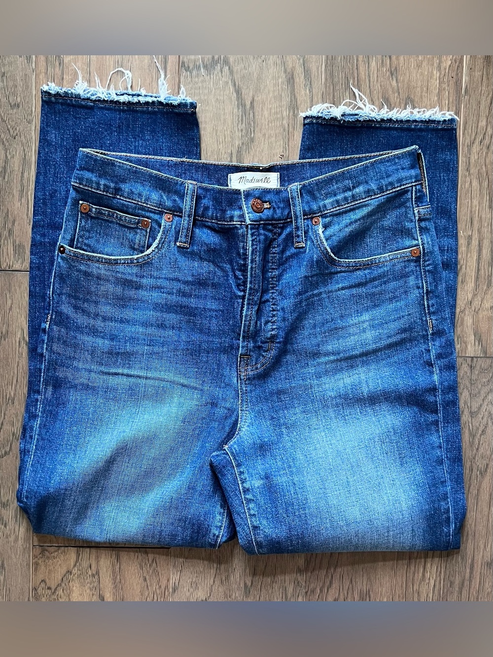 Madewell Size 29 The Perfect Vintage Crop High Rise Jeans Distressed Blue Denim